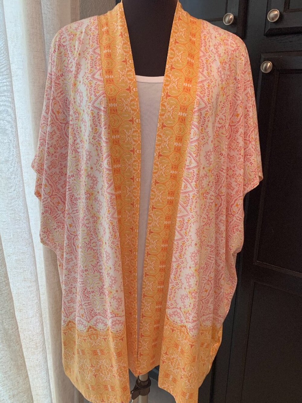 Isaac Mizrahi Live! Engineered Print Open Front Kimono Cardigan